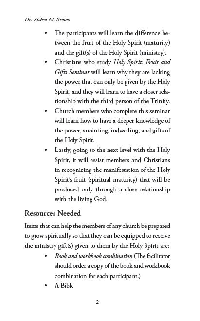 Holy Spirit: Fruit and Gifts Seminar; Page 2